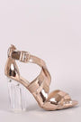 Qupid Metallic Crisscross Chunky Clear Heel