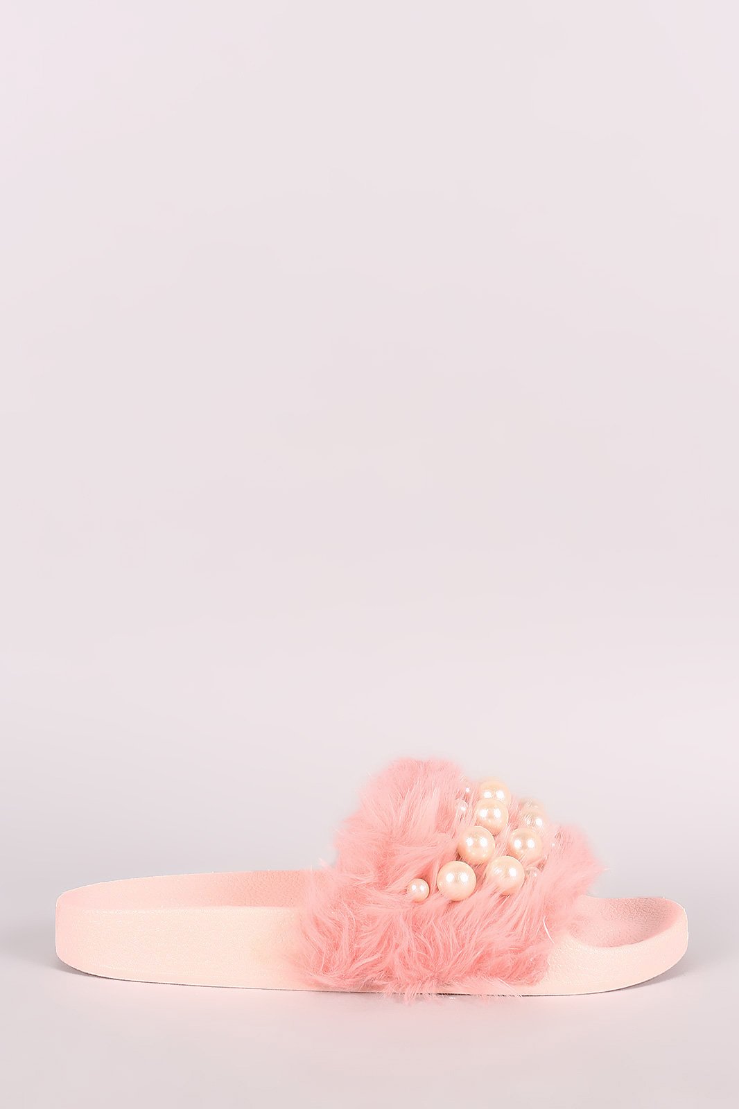 Wild Diva Lounge Faux Pearl Embellished Fur Slide Sandal