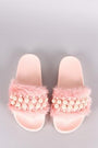 Wild Diva Lounge Faux Pearl Embellished Fur Slide Sandal