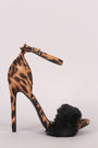 Shoe Republic LA Leopard Faux Fur Accent Ankle Strap Heel