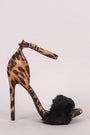 Shoe Republic LA Leopard Faux Fur Accent Ankle Strap Heel