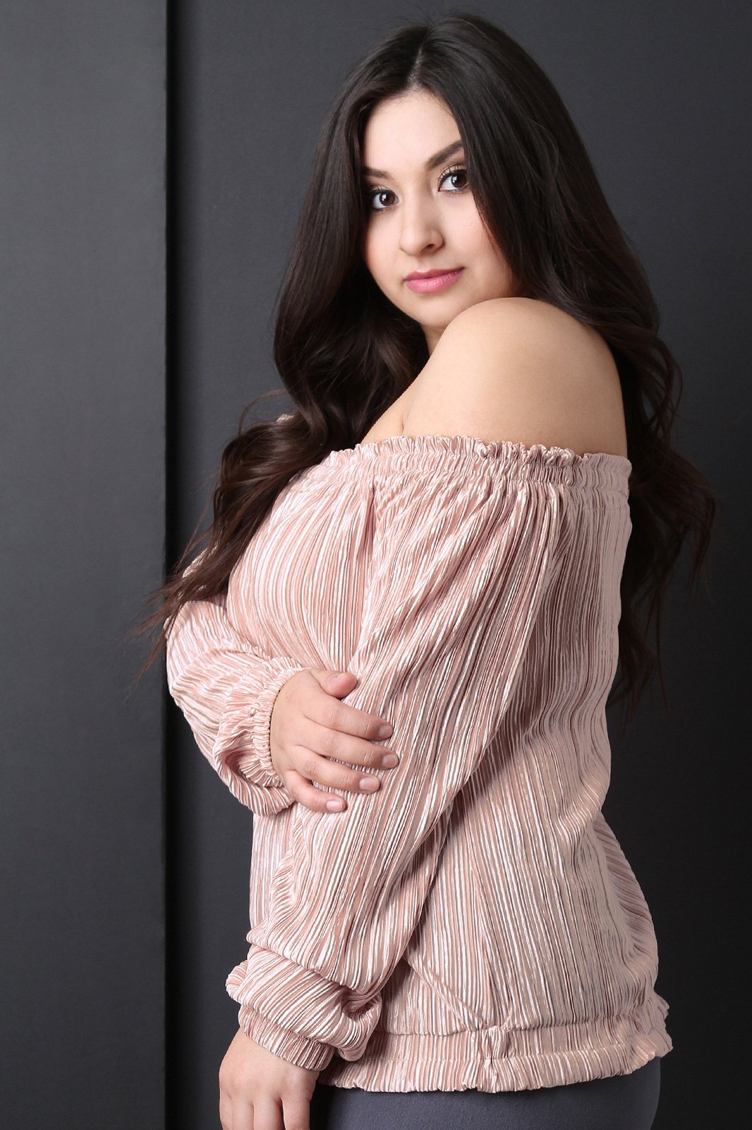 Satin Accordion Pleated Long Sleeve Top