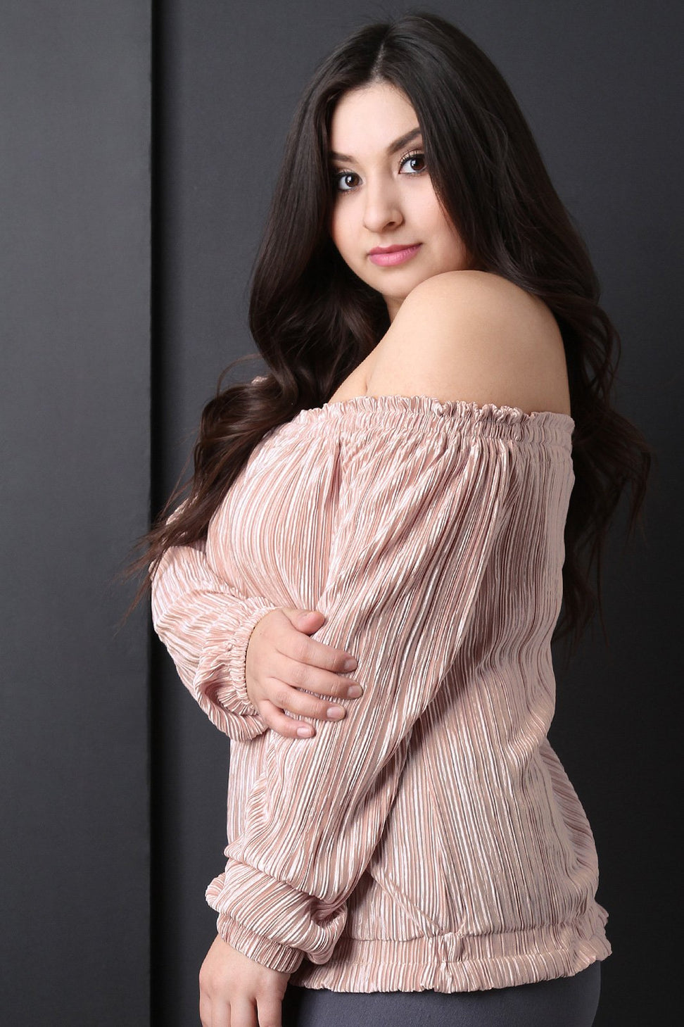 Satin Accordion Pleated Long Sleeve Top