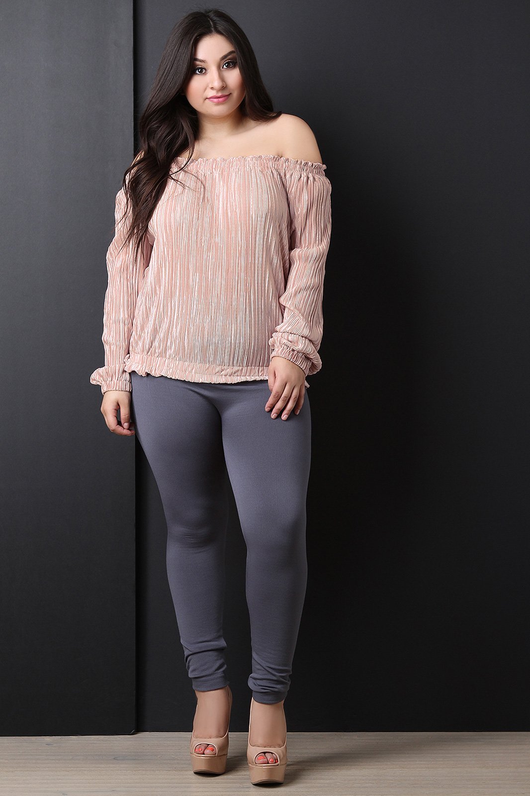 Satin Accordion Pleated Long Sleeve Top