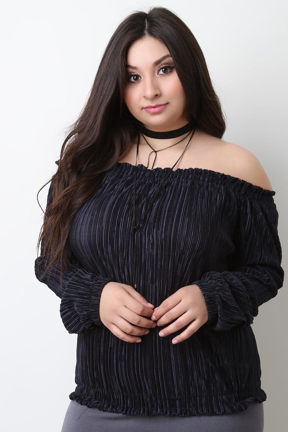 Satin Accordion Pleated Long Sleeve Top