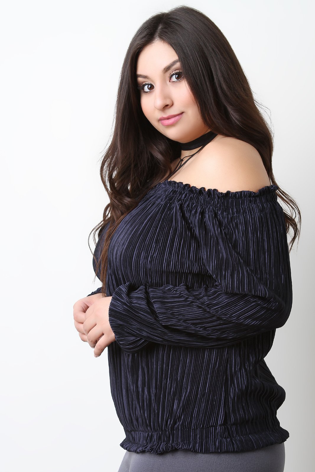 Satin Accordion Pleated Long Sleeve Top