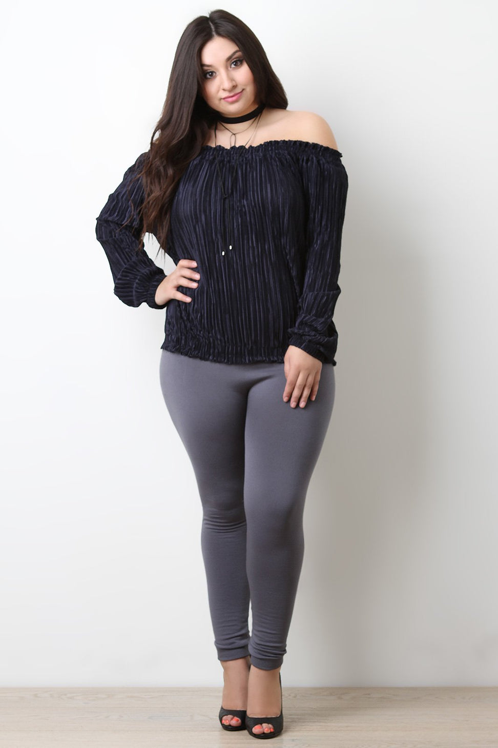 Satin Accordion Pleated Long Sleeve Top