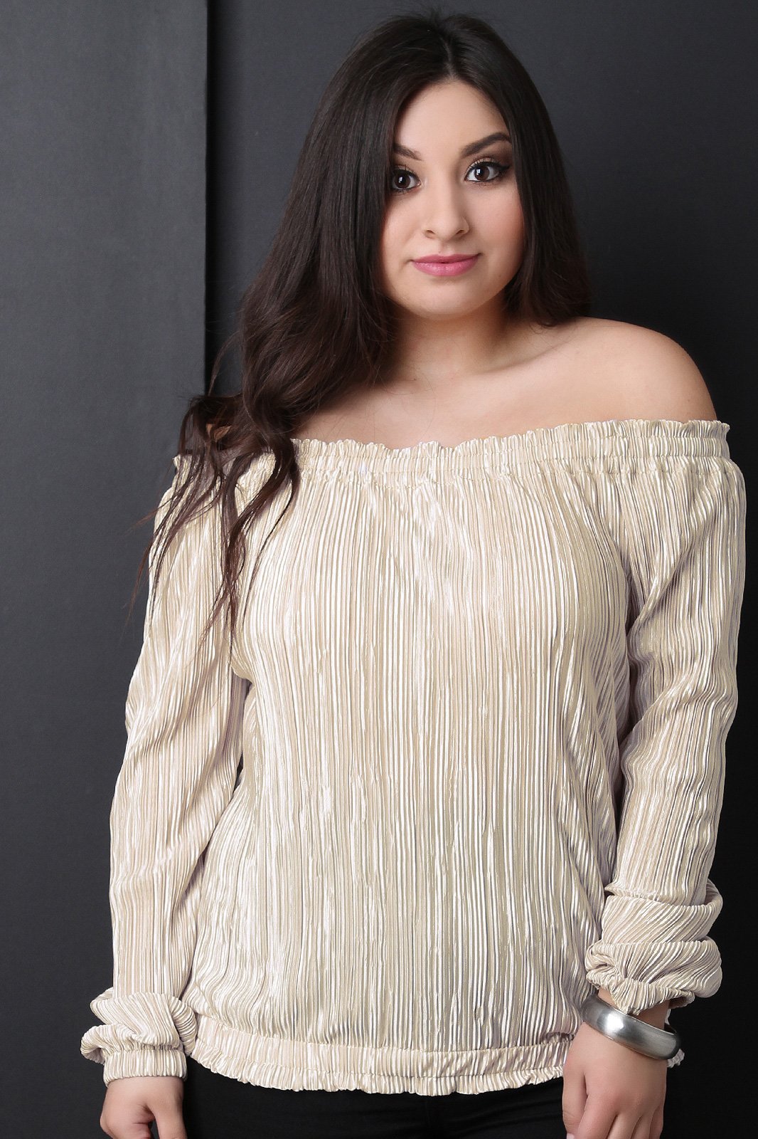 Satin Accordion Pleated Long Sleeve Top