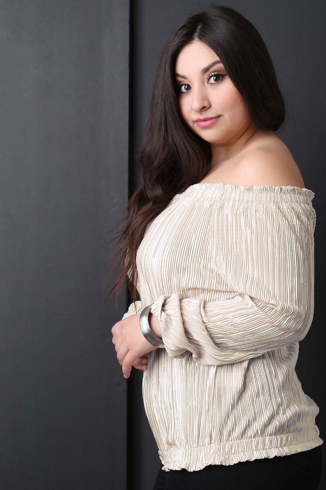 Satin Accordion Pleated Long Sleeve Top