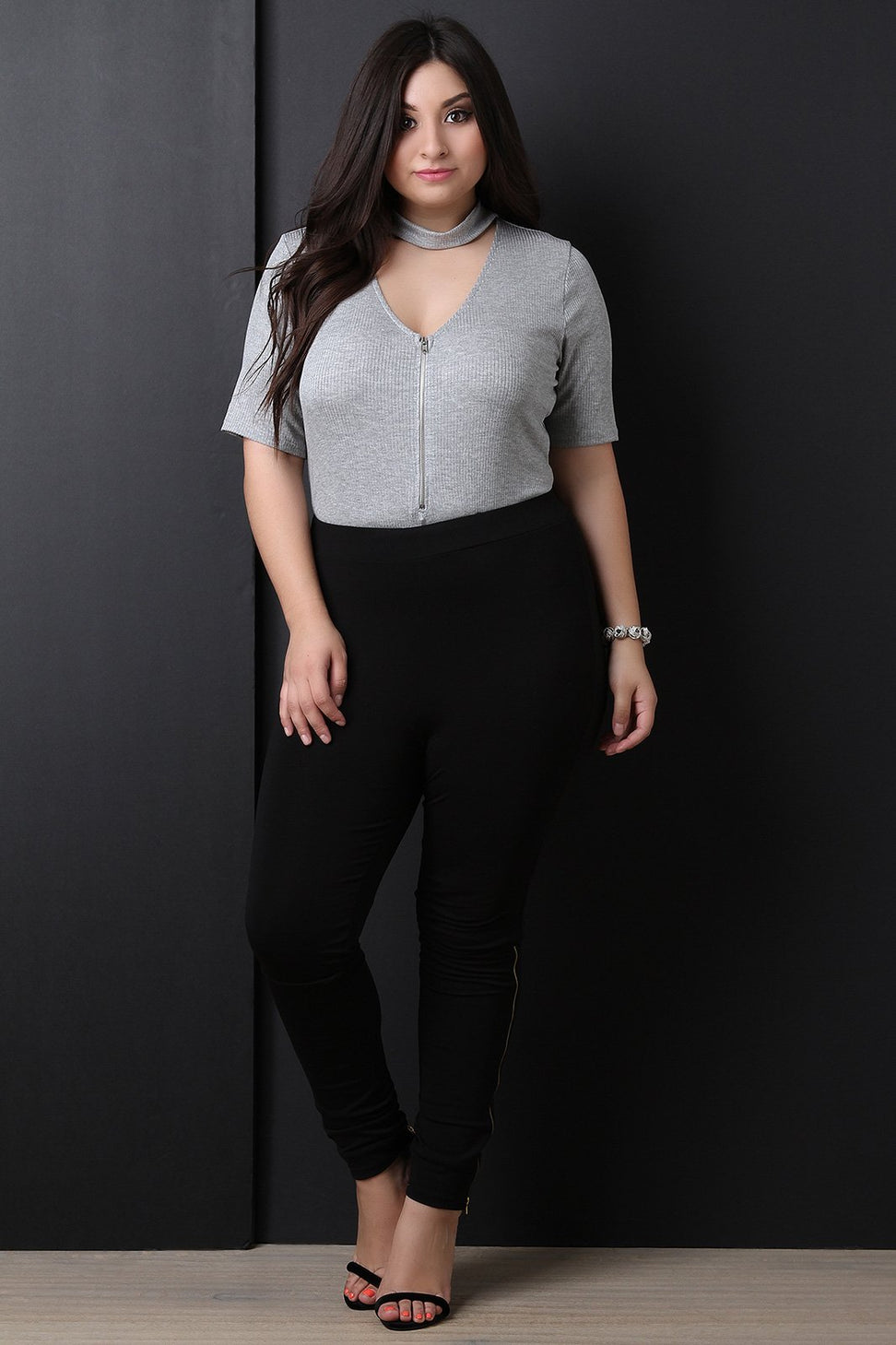 Mock Choker Ribbed Knit Bodysuit - NoveltyOne