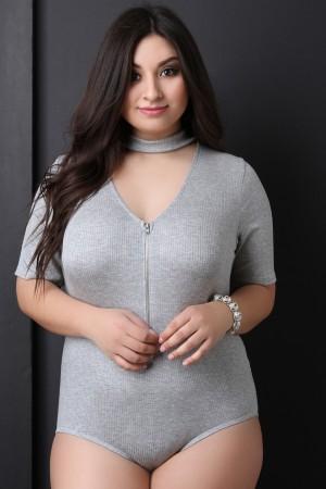 Mock Choker Ribbed Knit Bodysuit - NoveltyOne