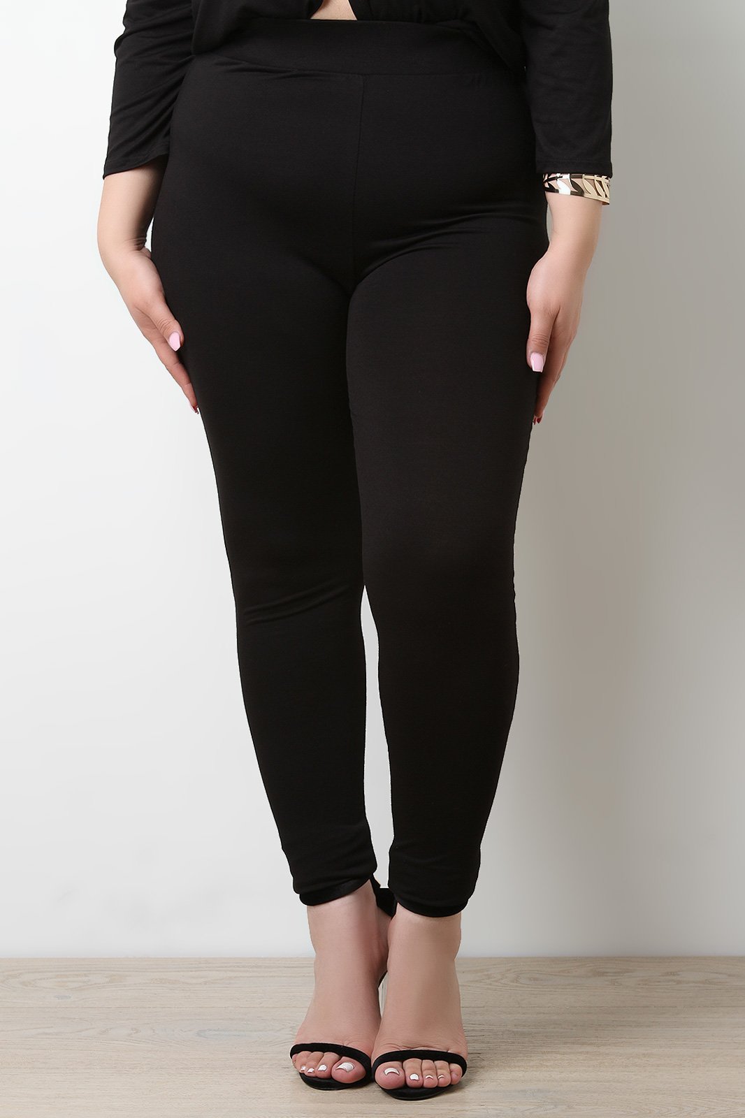 Solid Jersey Knit Wide Waistband Leggings