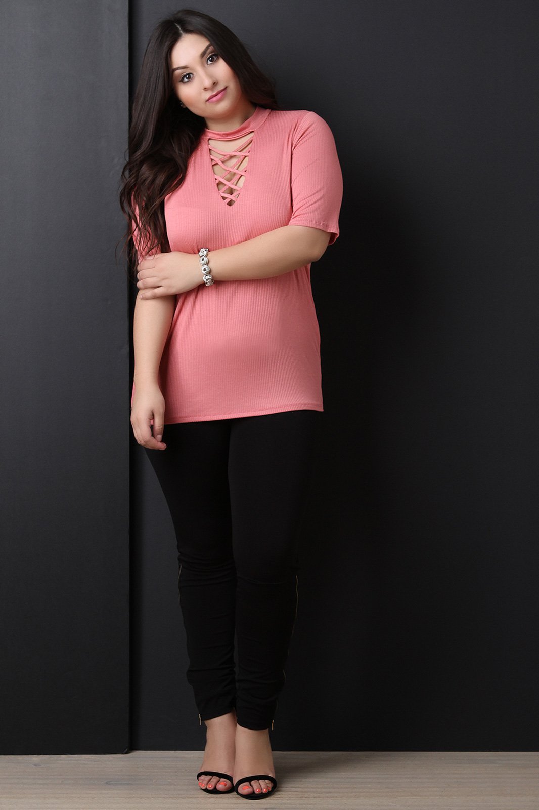 Ribbed Knit Crisscross Yoke Top