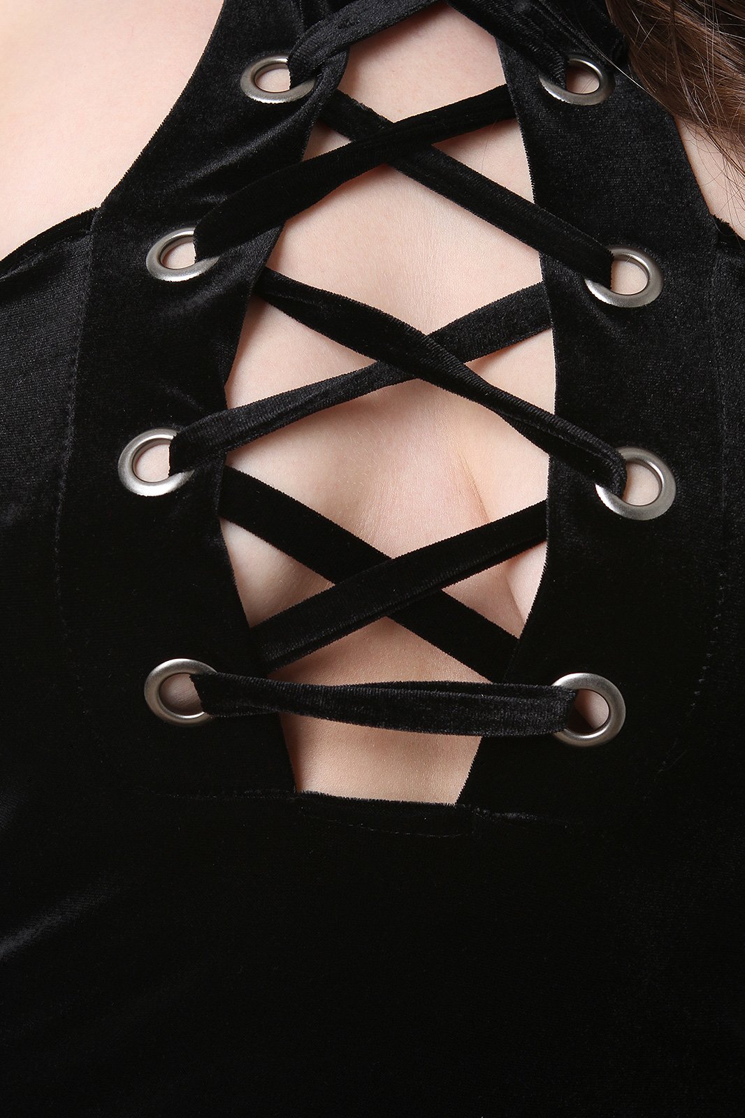 Corset Lace Up Cold Shoulder Velvet Dress