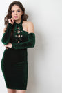 Corset Lace Up Cold Shoulder Velvet Dress