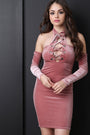 Corset Lace Up Cold Shoulder Velvet Dress