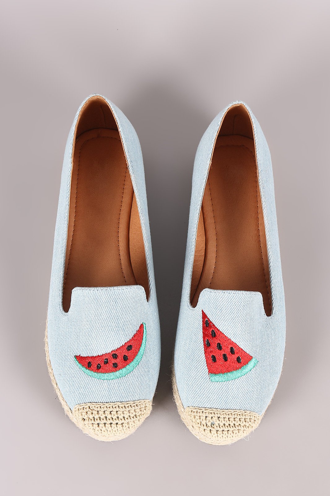 Fun Embroidered Denim Espadrille Slip On Loafer Flat - NoveltyOne