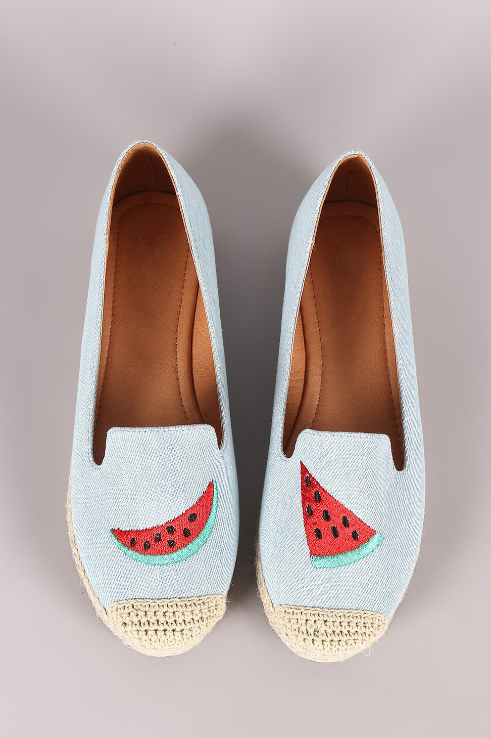 Fun Embroidered Denim Espadrille Slip On Loafer Flat - NoveltyOne