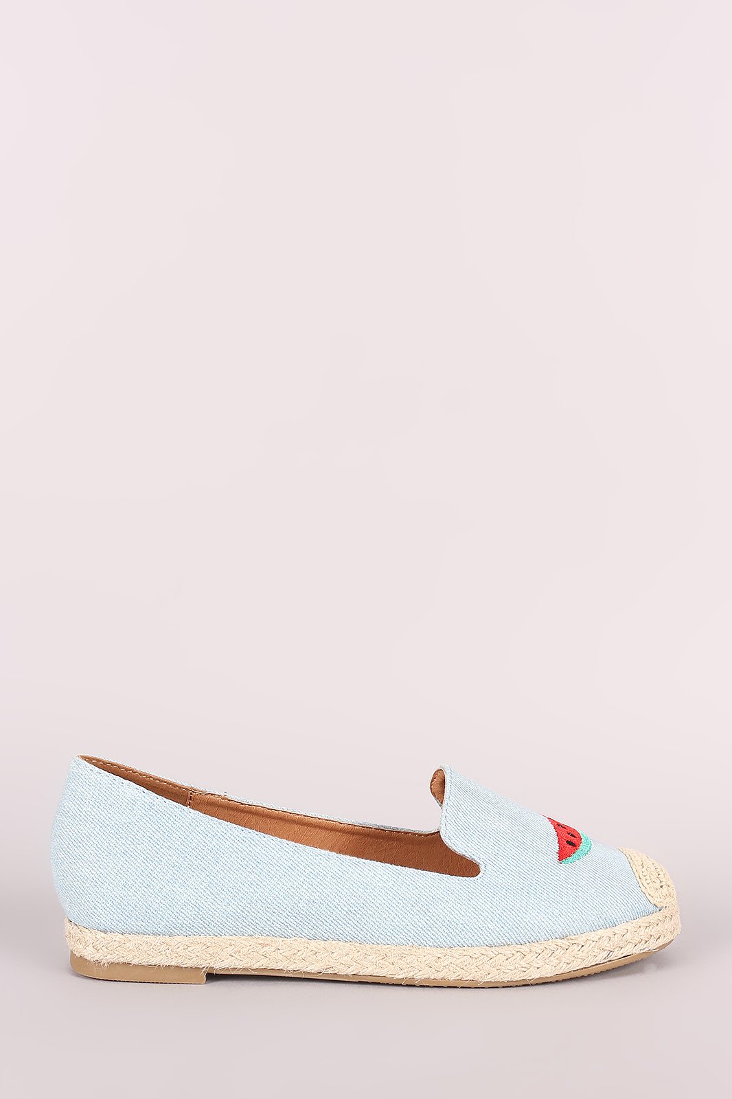 Fun Embroidered Denim Espadrille Slip On Loafer Flat - NoveltyOne