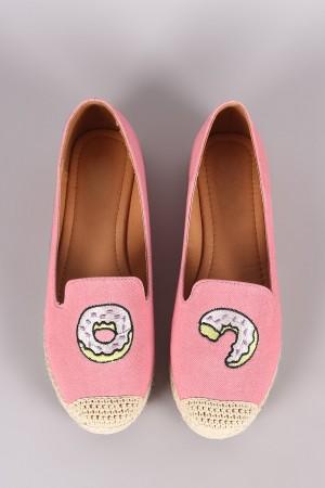 Fun Embroidered Denim Espadrille Slip On Loafer Flat - NoveltyOne