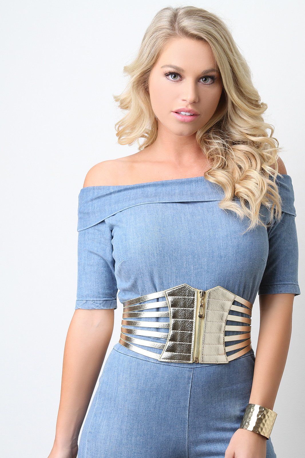Corset Strapped Cage Zip Up Waist Belt