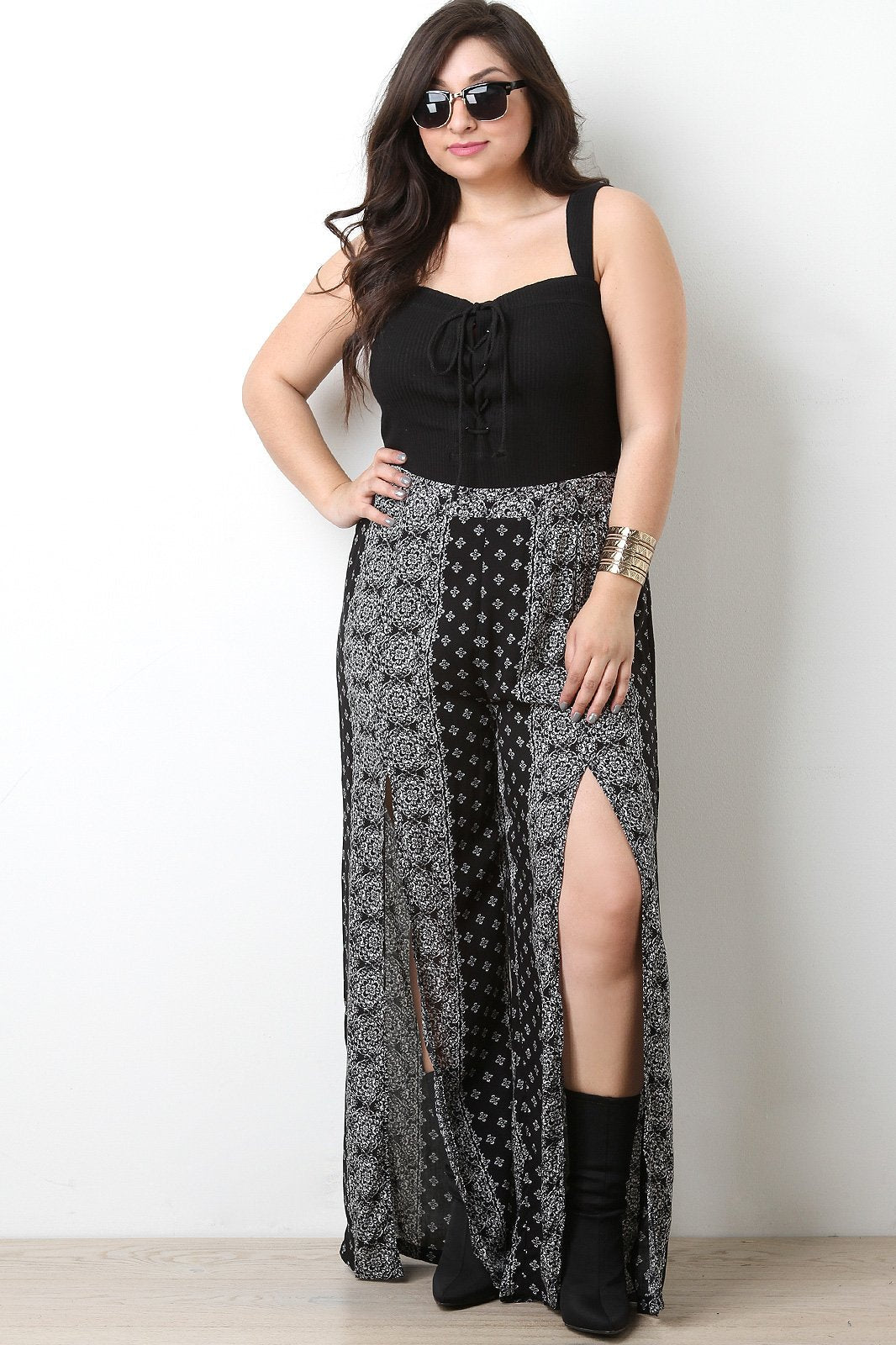 Lace Up Sleeveless Ribbed Bodysuit