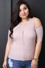 Cold Shoulder Ribbed Sweater Knit Top
