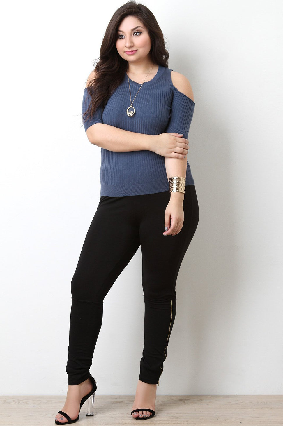 Cold Shoulder Ribbed Sweater Knit Top