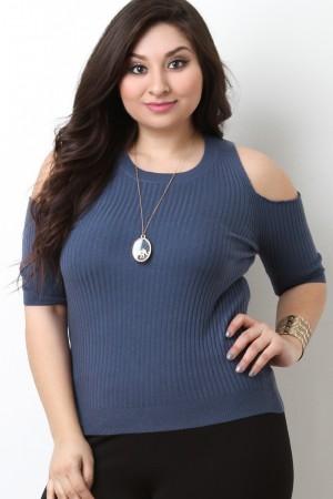 Cold Shoulder Ribbed Sweater Knit Top