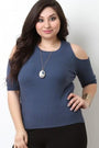 Cold Shoulder Ribbed Sweater Knit Top