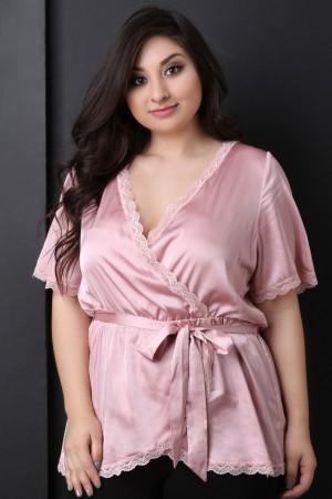 Satin Self-Tie Lace Trim Top