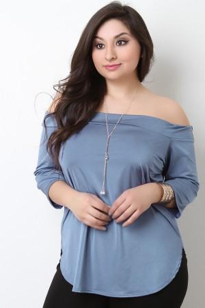 Off-The-Shoulder Quarter Sleeves Necklace Top