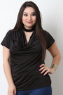 Satin Mock Choker Draped Keyhole Top