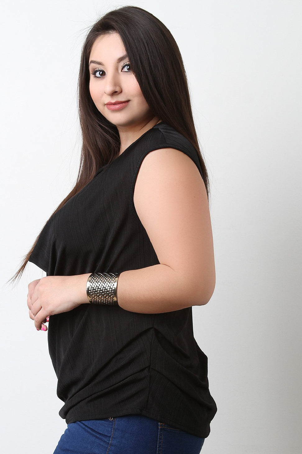 Textured Draped Keyhole Ruched Top