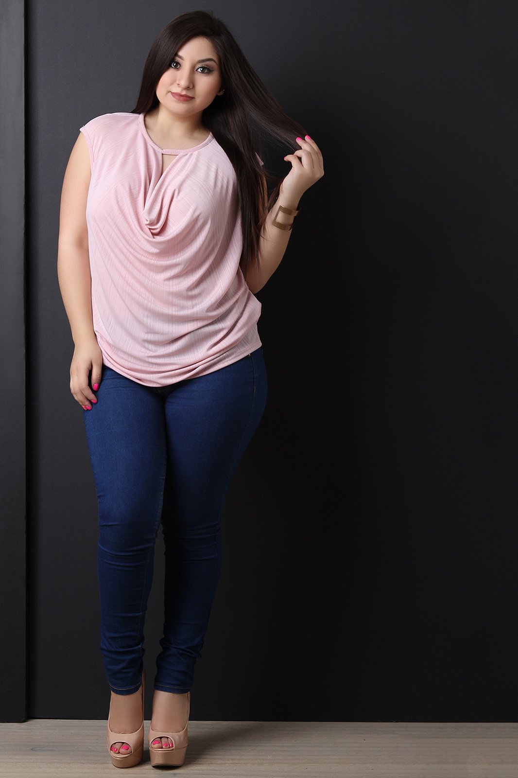 Textured Draped Keyhole Ruched Top