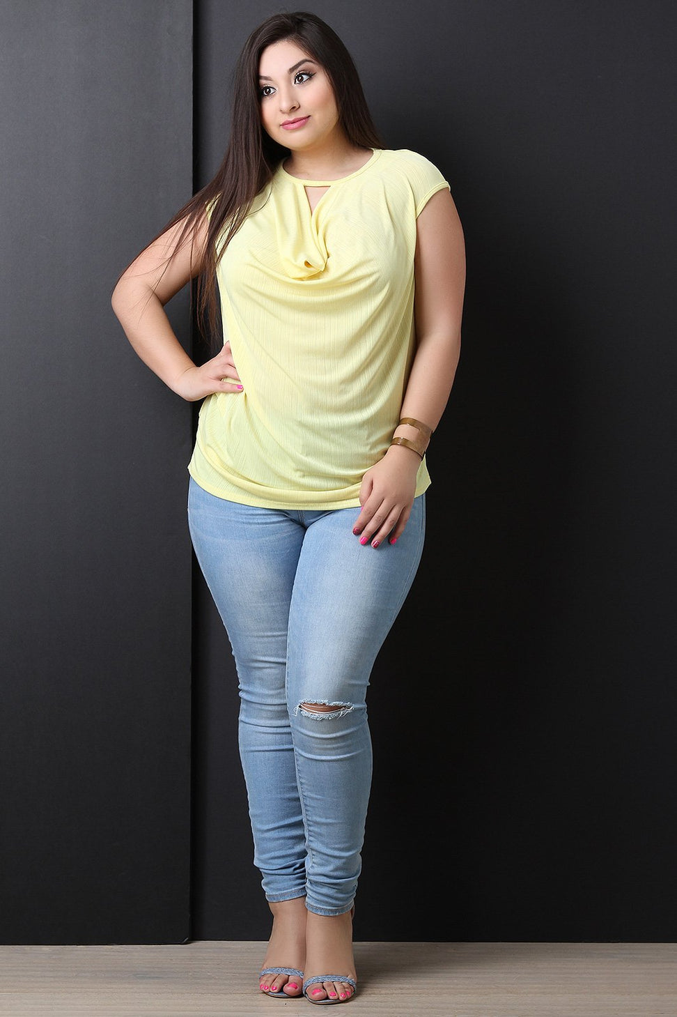 Textured Draped Keyhole Ruched Top