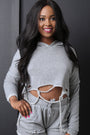 French Terry Distressed Crop Hoodie - NoveltyOne