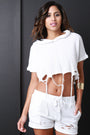 French Terry Distressed Crop Hoodie - NoveltyOne