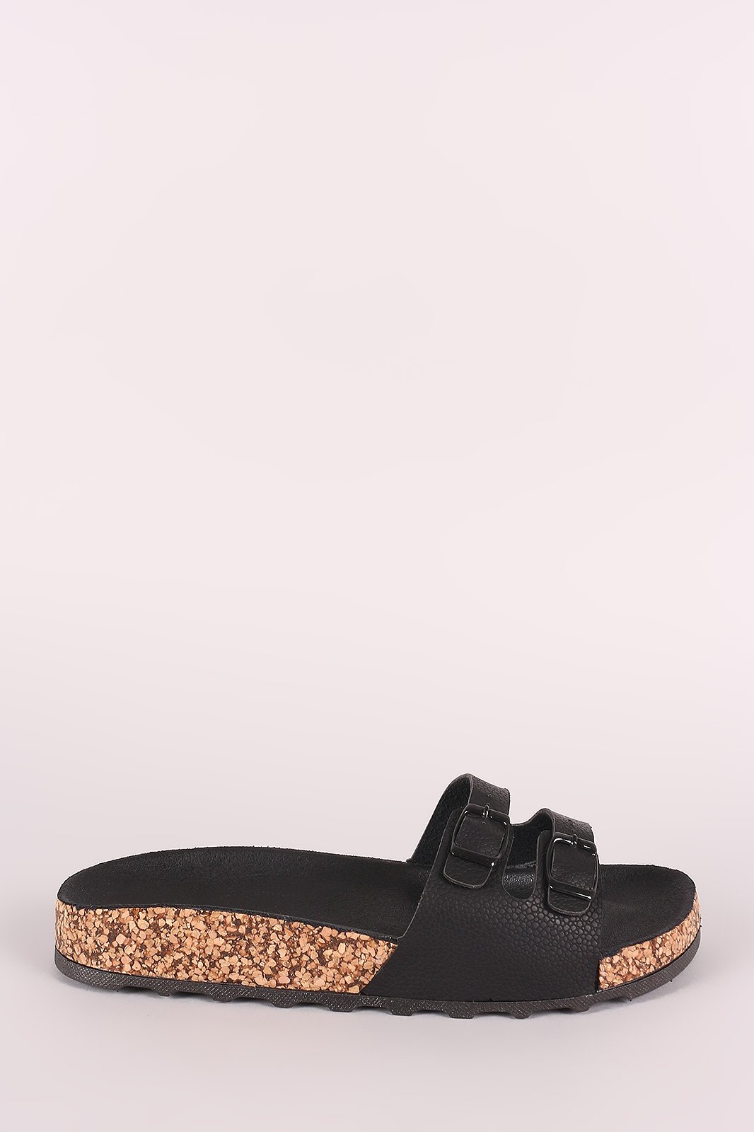 Qupid Double Buckled Cork Footbed Sandal