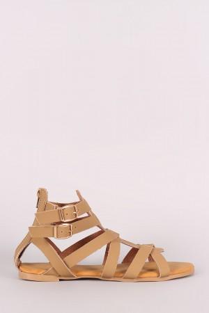 Bamboo Nubuck Buckled Strappy Gladiator Flat Sandal