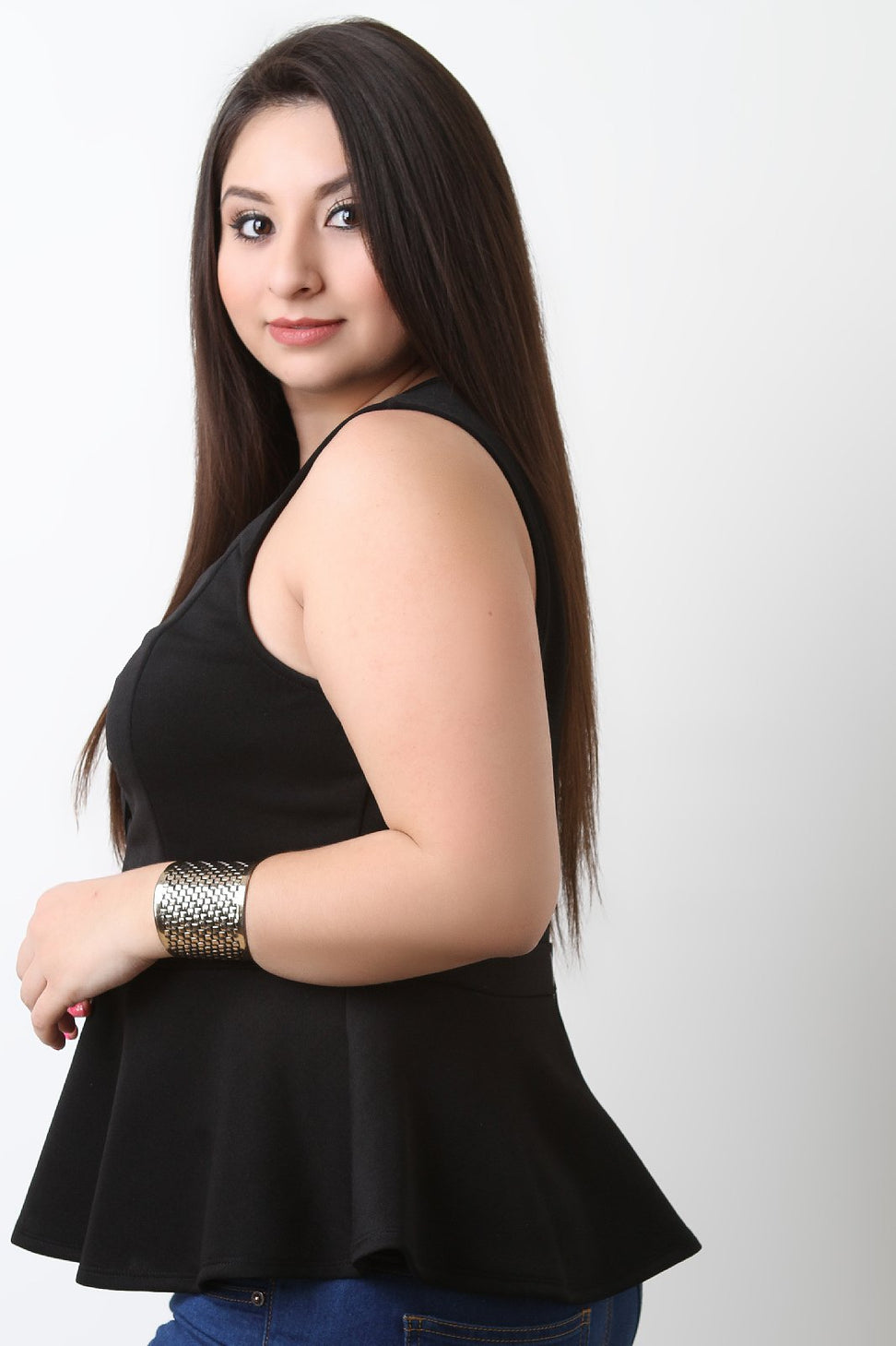 Lattice Front Sleeveless Peplum Top