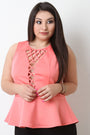 Lattice Front Sleeveless Peplum Top