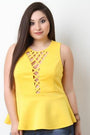 Lattice Front Sleeveless Peplum Top