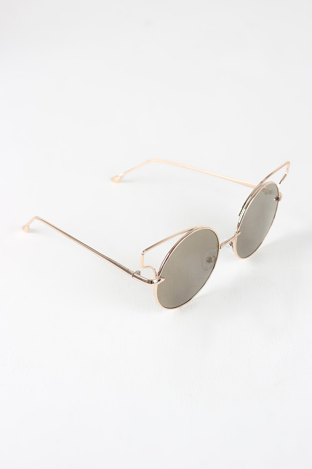 Open Wire Frame Round Cat Eye Mirrored Sunglasses