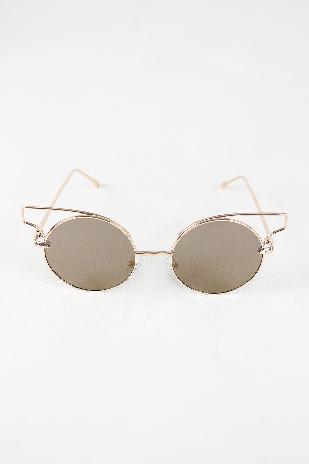 Open Wire Frame Round Cat Eye Mirrored Sunglasses