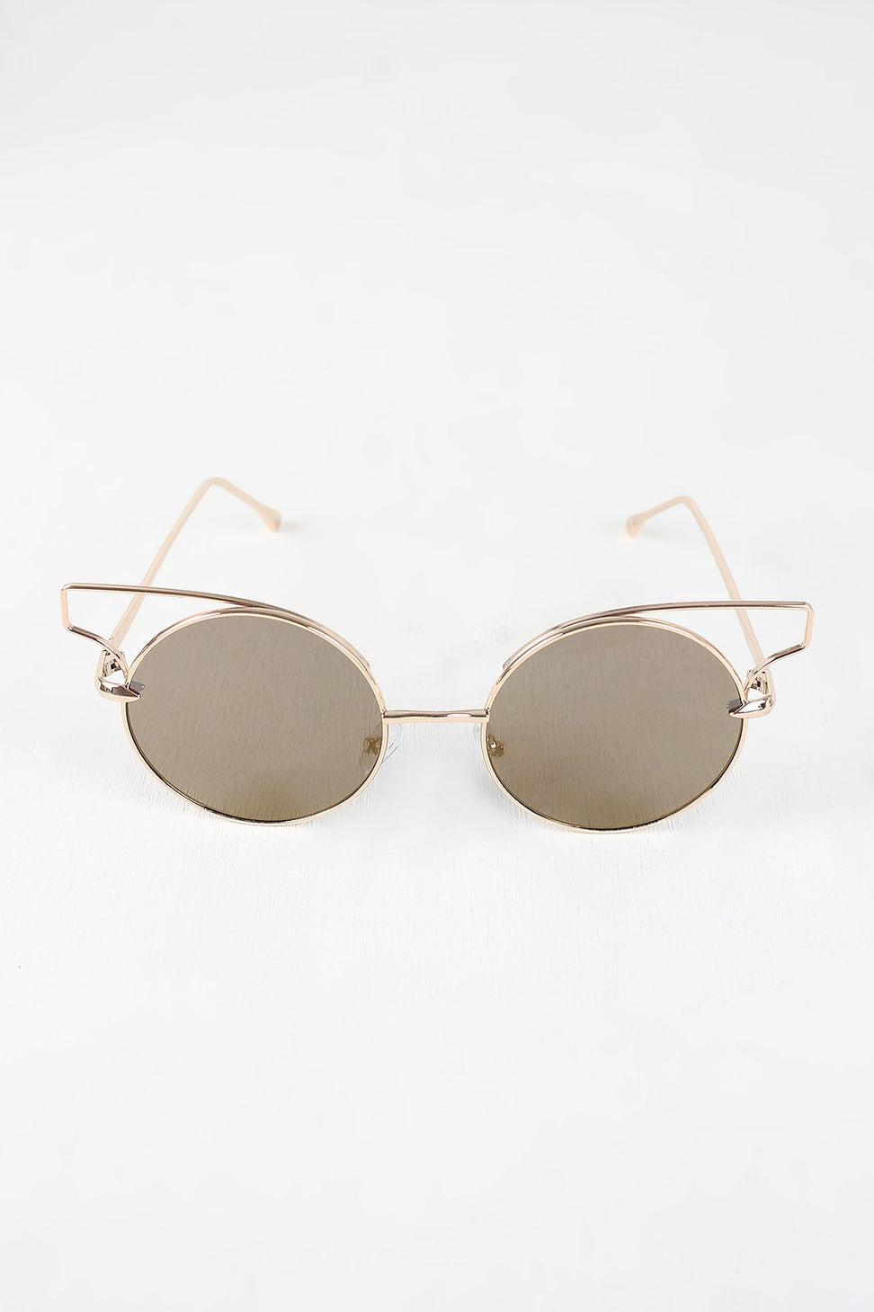 Open Wire Frame Round Cat Eye Mirrored Sunglasses