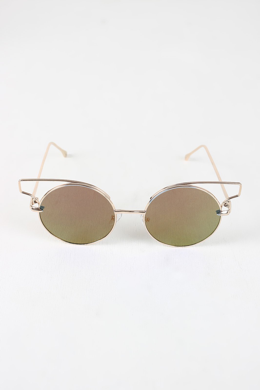 Open Wire Frame Round Cat Eye Mirrored Sunglasses