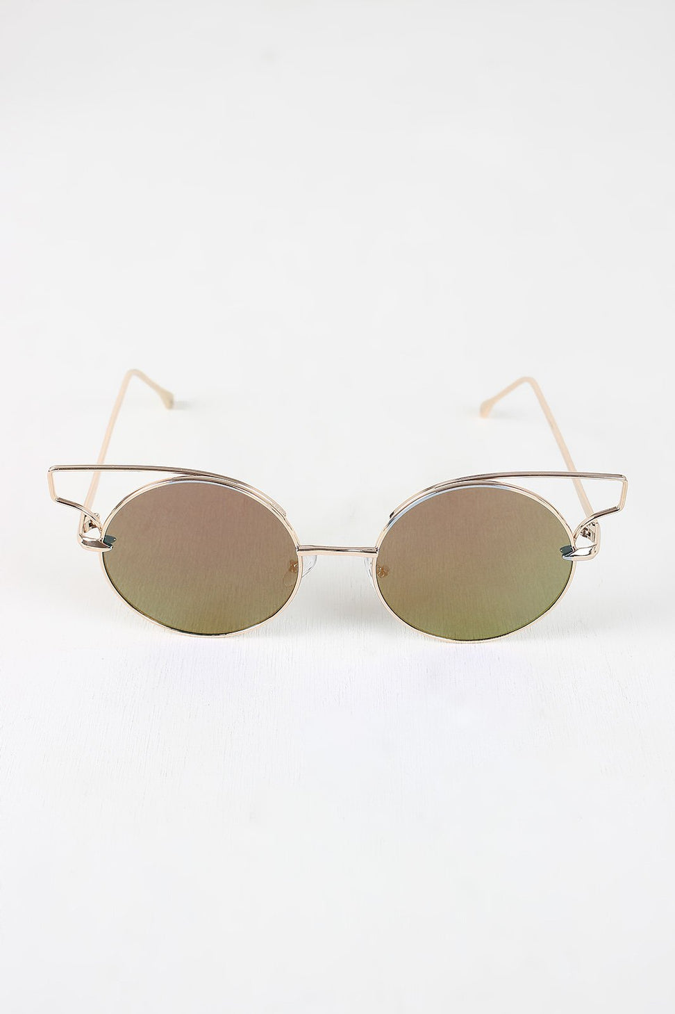 Open Wire Frame Round Cat Eye Mirrored Sunglasses