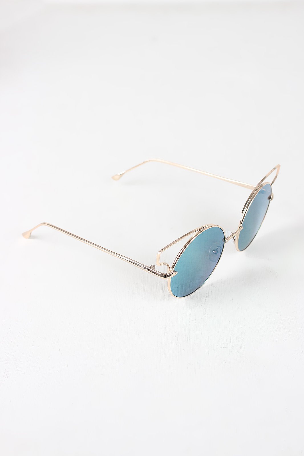 Open Wire Frame Round Cat Eye Mirrored Sunglasses