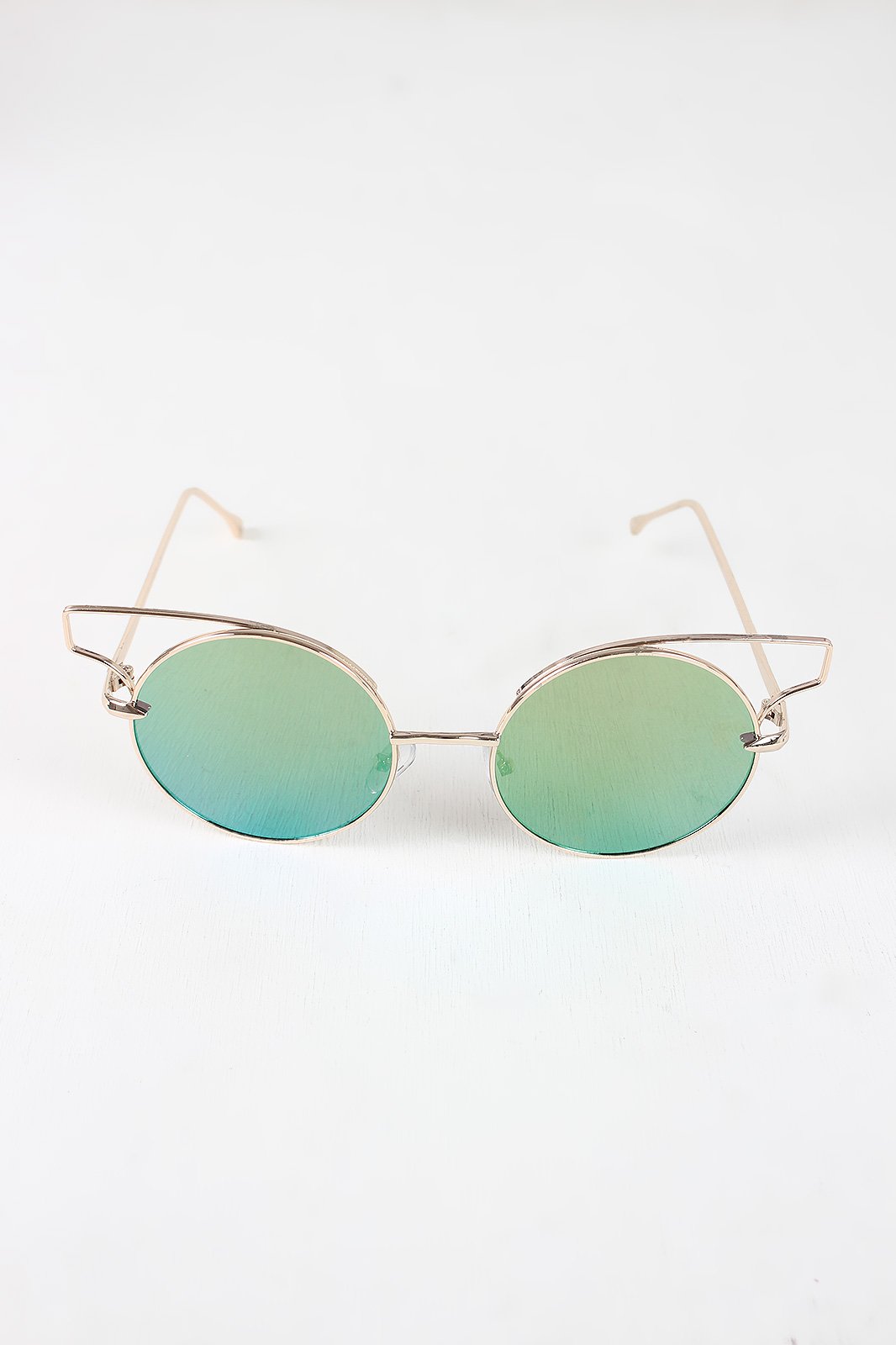 Open Wire Frame Round Cat Eye Mirrored Sunglasses